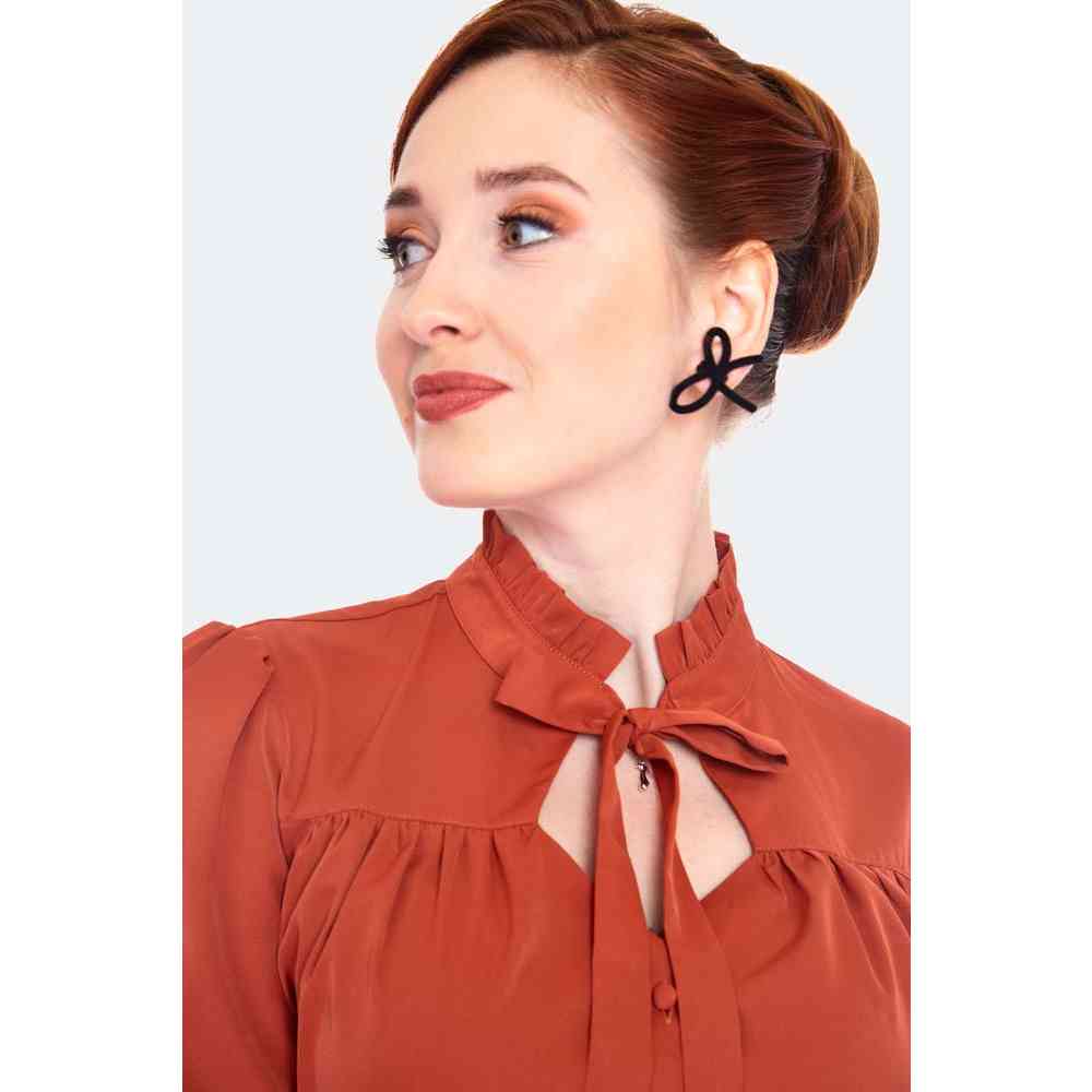 Voodoo Vixen - Tie Neck Long Sleeve Blouse - Oranje